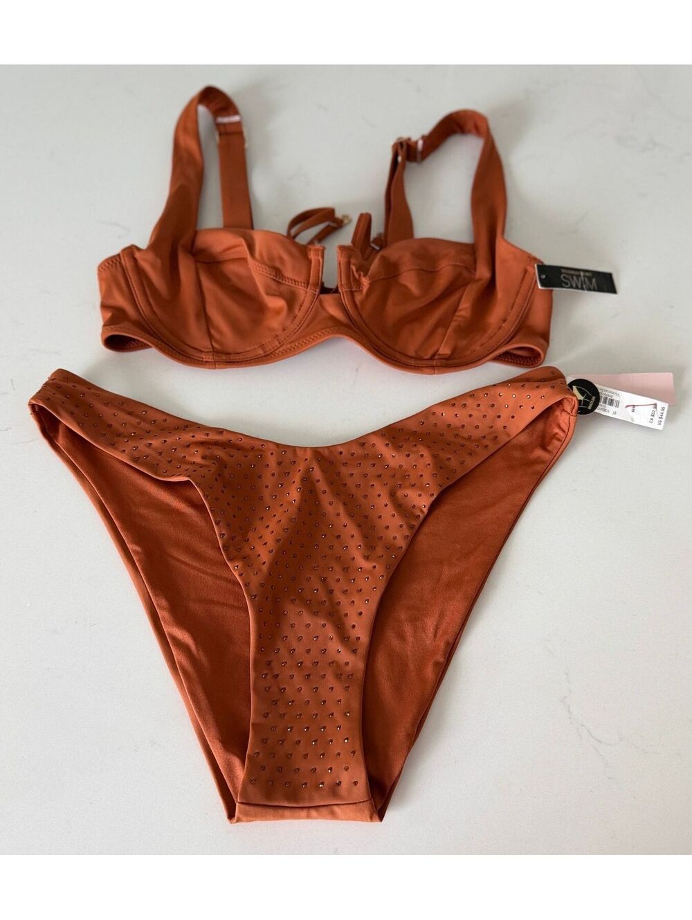 Victoria's Secret Brown Ginger Glaze Shine Cheeky Swim 2pc Bikini Size 36B/M